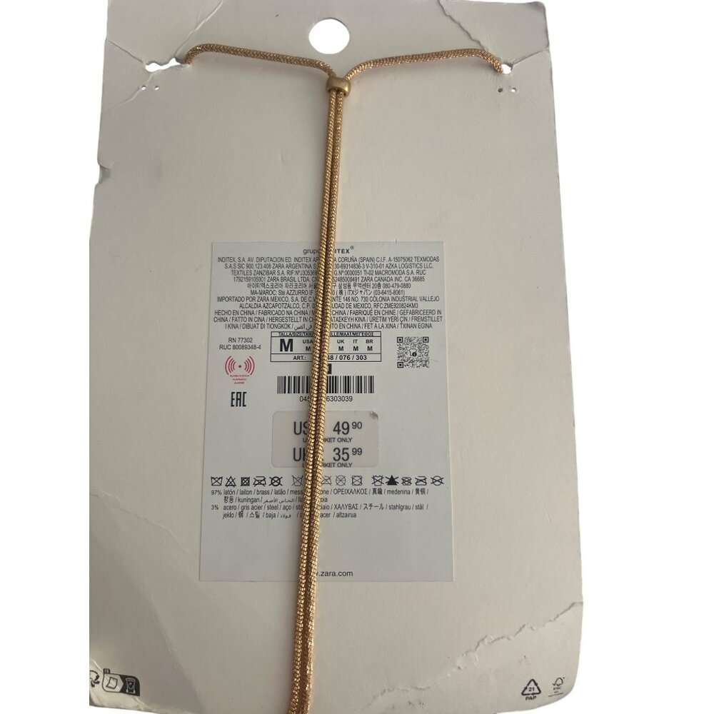 Zara Gold Tone Fringe Statement Necklace Bib Slide Adjustable 7" New on Card - Picture 4 of 5